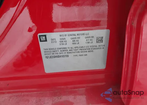 2013 Chevrolet Sonic Lt Auto z USA, uszkodzony, nr VIN 1G1JC5SH9D4165709